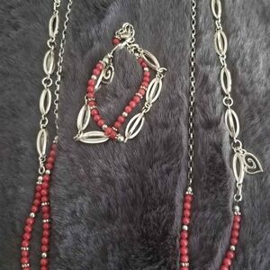 Brighton Silver and Red Beaded Necklace